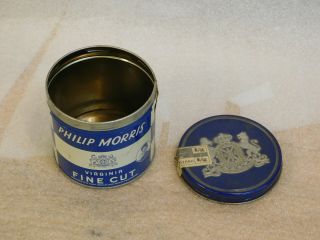 Vintage Blue White Philip Morris Tobacco Tin Can $1.  50 2