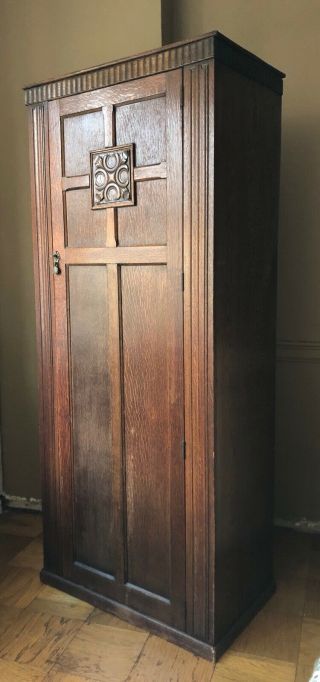Antique Oak Gothic Church Clergy Wardrobe Closet Armoire Arts And Craft 30’s 20s