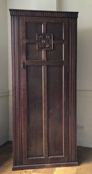Antique Oak Gothic Church Clergy Wardrobe Closet Armoire Arts And Craft 30’s 20s 2