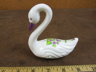 Fenton Vintage Hand Painted Purple Flowers & Beak Artist Signed Swan