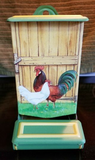 Vintage Jasco Farmhouse Tin Wall Match Box Holder W/ Rooster & Chicken