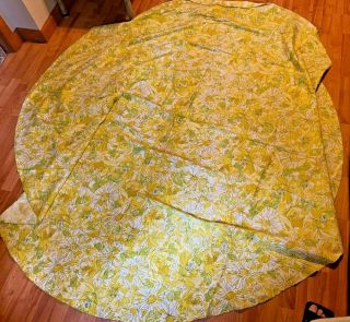 Vintage Round Cotton Tablecloth Vera Neumann Retro Yellow Floral 86 " Mcm