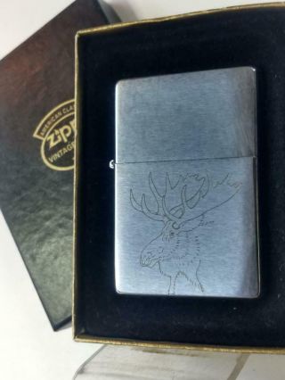 Vintage Series Square Cornered Zippo Lighter Rare Factory Etched Moose - Nr.  Mib