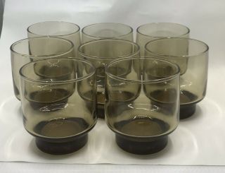 Set Of 8 Vintage Libbey Tawny Accent Smokey Brown Cocktail Juice Glasses 9 Oz