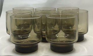 Set of 8 Vintage Libbey Tawny Accent Smokey Brown Cocktail Juice Glasses 9 oz 3