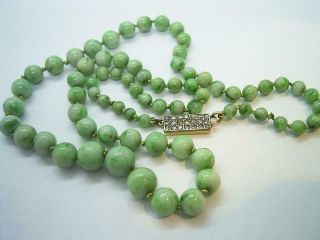 Antique Edwardian Chinese Apple Jade Bead Necklace.  18ct Gold Rose Diamond Clasp