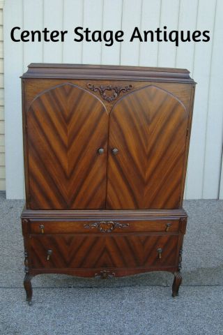 59175 Antique Walnut 2 Tone Chifferobe Wardrobe Cabinet High Chest Dresser