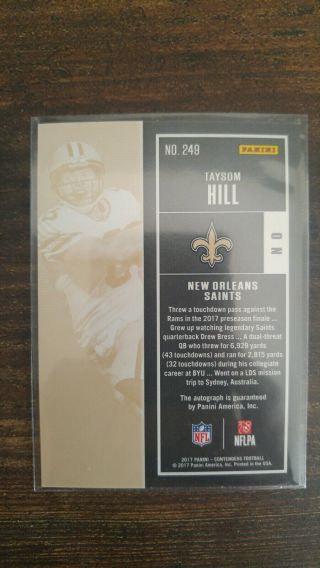 2017 Panini Contenders 249 Taysom Hill RC Rookie Auto Autograph 2