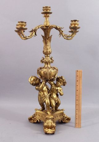 Large 19thc Antique Victorian Gold Gilt Bronze Cherub Sculpture Candelabra