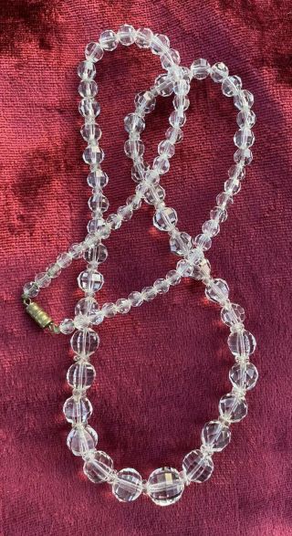 Fabulous Vintage Art Deco Crystal Glass Cut Faceted 26” Bead Necklace