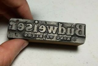 Vintage Letterpress Printing Block Budweiser King Of Beers Advertising Logo