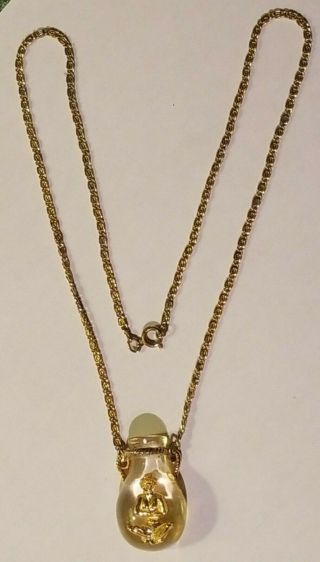 Vintage Gold Tone & Lucite Genie In A Bottle Necklace