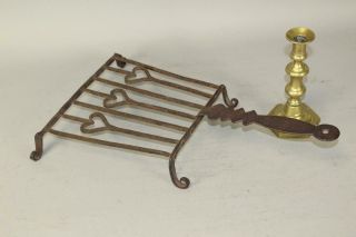 Extremely Rare 18th C Wrought Iron Gridiron Broiler With Triple Heart Decoration