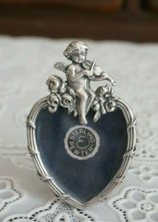 Vintage Elias American Sterling Pewter Cupid Heart Shape Small Picture Frame