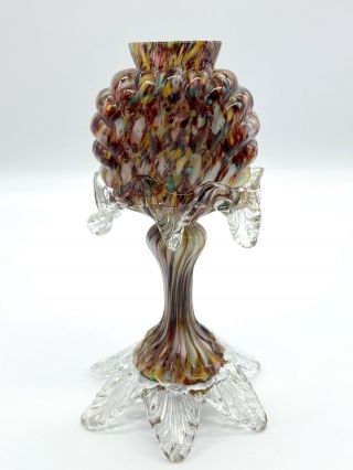 Vintage Art Hand Blown Glass Multi Color Splatter Confetti Vase - 7” Tall