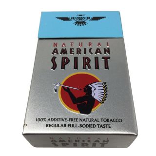 Natural American Spirit Flip Top Cigarette Tin Case Full Bodied Blue Square Edge