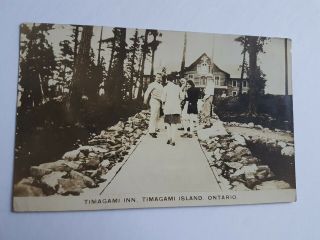 Postcard Vintage Canada Ontario Real Photo Timagami Inn Island