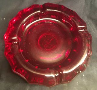 Vintage Clear Red Ruby Heavy Glass Ashtry With Eagle
