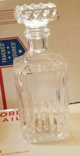 Vintage 10 " Heavy Lead Crystal Cut Glass Square Liquor Decanter With Stopper