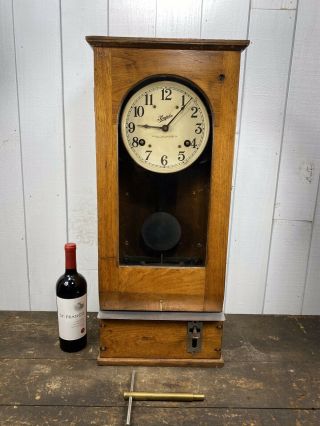 Antique Simplex Oak Time Recorder Co Wall Clock Made In Usa