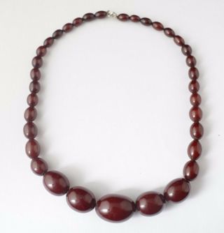 Vintage Antique Cheery Amber Faturan Bakelite Necklace Graduated Beads 33.  8g
