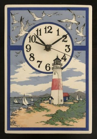 Vintage Santa Barbara Ceramic Design Lighthouse Wall Clock - Battery Operated