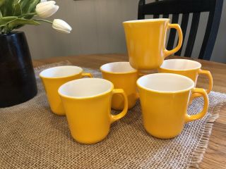 Set Of 6 Vintage Corning Ware Yellow Milk Glass Coffee Mug Cup,  Sunflower,  Gold