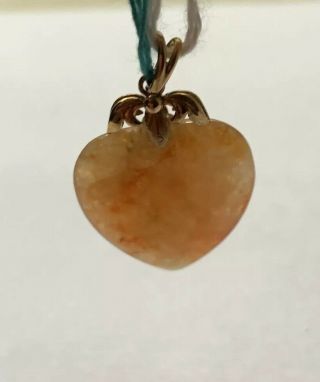 H4 Antique Jadeite Heart Pendant 14k Gold Natural Rust Red Icejade W/diamond