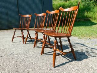 Set 4 Dated 1960 Temple Stuart Solid Cherry Craftsmen Brace Back Windsor Chairs