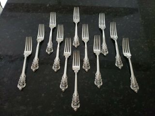 Grand Baroque Wallace Sterling Silver Flatware 12 Dinner Forks 7 1/2 "