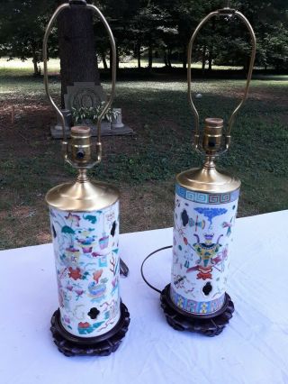 Near Pair Antique Chinese Porcelain Vases Wig Stand Lamps