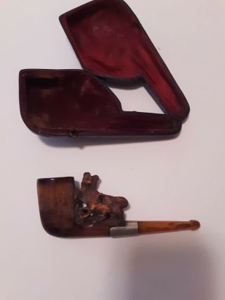 Antique Carved Meerschaum Pipe With Fitted Case,  Fox and Kit 2