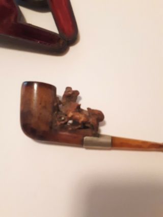 Antique Carved Meerschaum Pipe With Fitted Case,  Fox and Kit 3