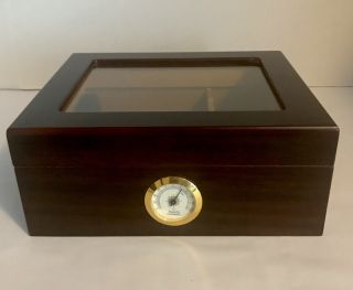 Cigar Humidor Case Quality Importers Wooden W/ Glass Top And Brass Hardware Euc