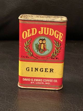 Vintage Spice Tin - Old Judge Ginger - David Evans Coffee Co St Louis Mo Kk
