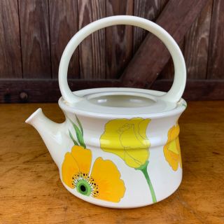 Vintage Metlox Poppytrail Wild Poppy Yellow Teapot 4 Cup Kettle Flowers No Lid