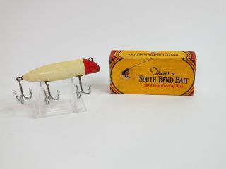 South Bend Bass Oreno 973 Rh Fishing Lure Red Head No Eyes Wood Body Orig Box