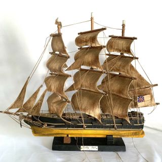 Vintage Wooden Model Cutty Sark 1869 Clipper Ship Home Decor Display 17x15.  5”