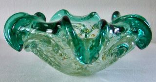 A VINTAGE MURANO SOMMERSO GLASS BOWL - GREEN with GOLD & SILVER INCLUSIONS 2