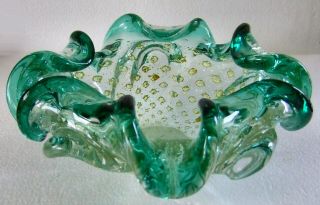 A VINTAGE MURANO SOMMERSO GLASS BOWL - GREEN with GOLD & SILVER INCLUSIONS 3