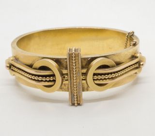 Antique Victorian 14k Yellow Gold Hinged Wide Bangle Bracelet