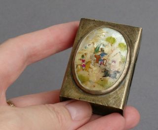 Vintage Hand Painted Mother Of Pearl Shell Persian Matchbox Cover Abalone