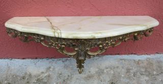 Antique French Onyx And Brass Ornate Dragon Wall Console Shelf