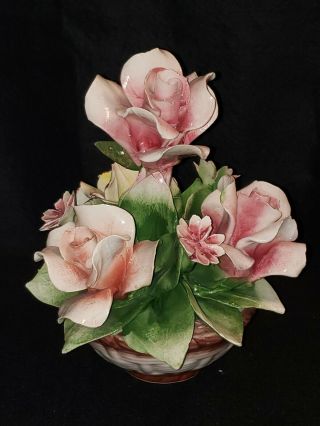 Vintage Capodimonte Italy Porcelain Flower Arrangement Centerpiece (d)