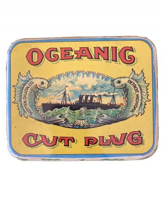 Vintage Tobacco Tin Oceanic Cut Plug Scotten Dillon Co Detroit Michigan