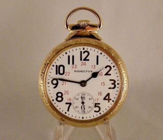 Antique Hamilton " 992 " 21j 10k Gold Filled Open Face 16s Railroad Pocket Watch
