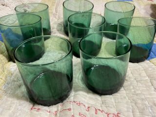 Vtg Anchor Hocking Forest Green Glass Tumblers Marked.  Set Of 8 Ice