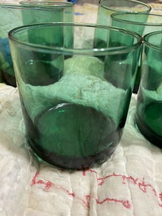 Vtg Anchor Hocking Forest Green Glass tumblers Marked.  set of 8 Ice 2
