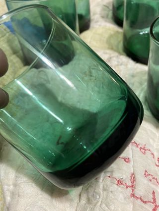 Vtg Anchor Hocking Forest Green Glass tumblers Marked.  set of 8 Ice 3