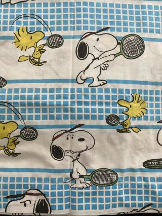 Vintage Snoopy Tennis Peanuts Twin Size Flat Sheet Tastemaker No Iron Muslin